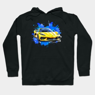 Accelerate Yellow C8 Corvette Racecar Splatter Art Hoodie